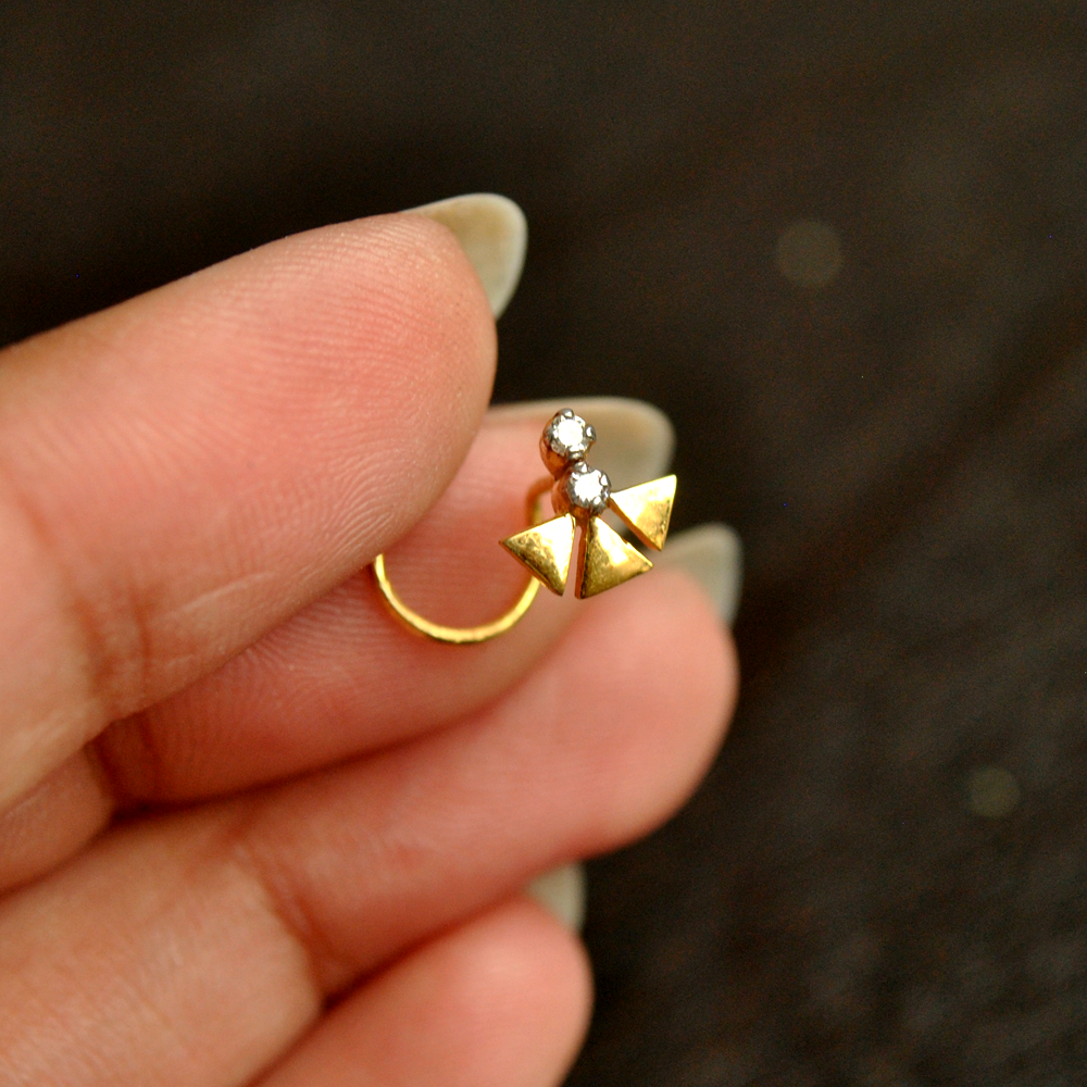 Natural Diamond Warli Nose Pin In 14K Gold C Wire : NP008-14Y-C-S