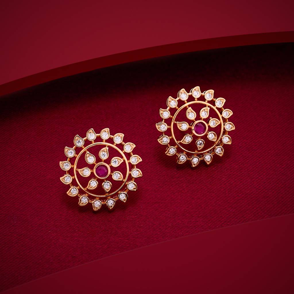 Gold - Plated Party Wear Zircon Earring - 463619 : 463618