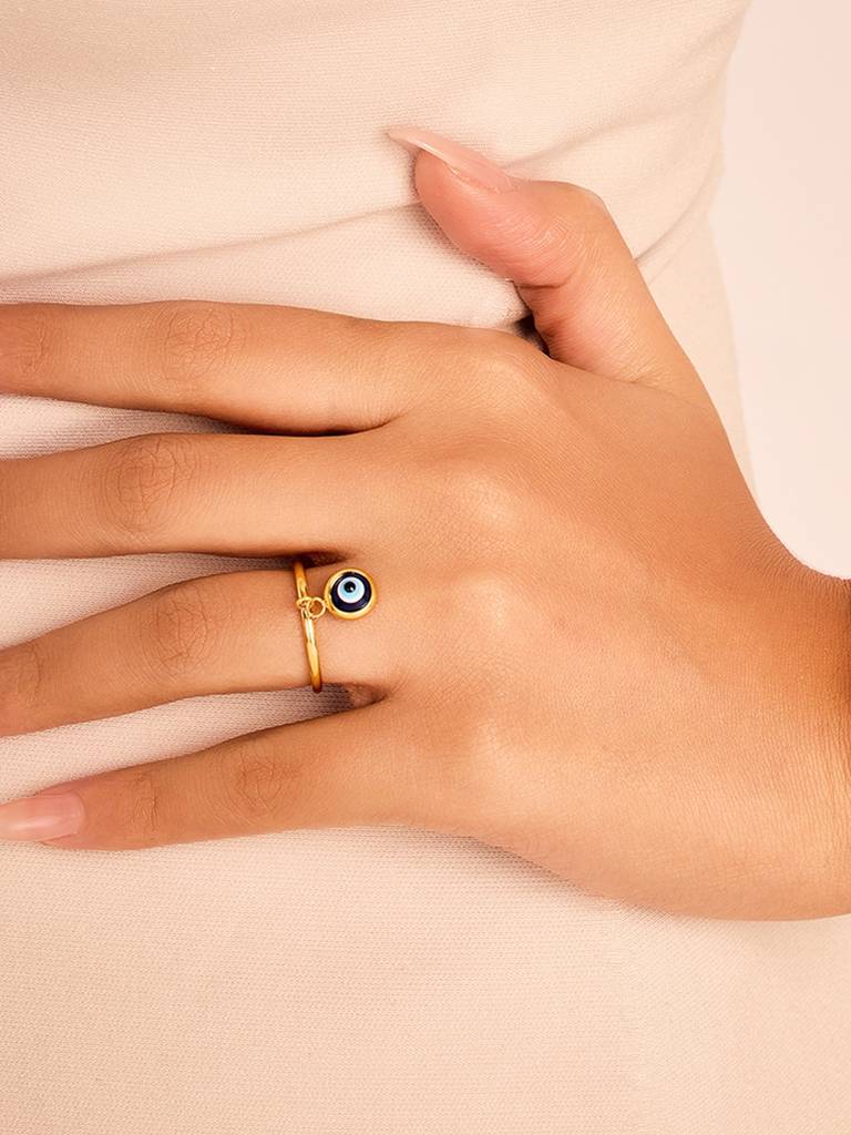 18K Gold Plated Evil Eye Ring Stainless Steel Waterproof & Anti-Tarnish : R40ASSS7G