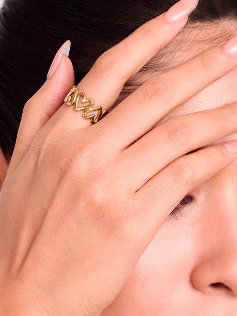 18K Gold Plated Love Link Ring Stainless Steel Waterproof & Anti-Tarnish(Free Size) : R72SJSS0G