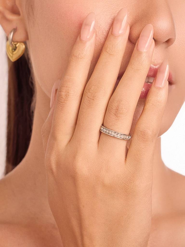 Rohdium Plated Crystal Band Ring Stainless Steel Waterproof & Anti-Tarnish : R78SJSS7S