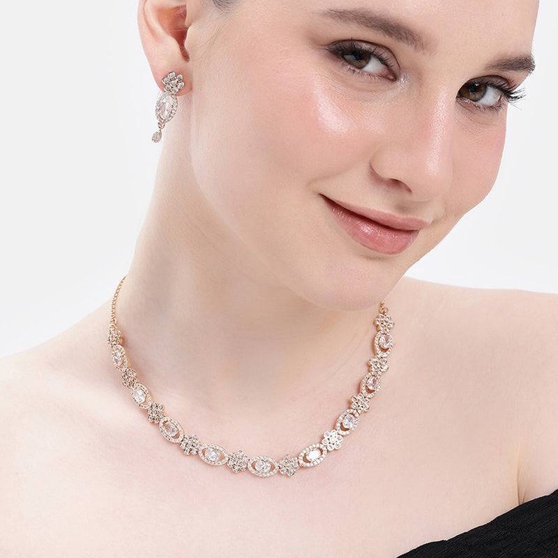 Dazzling Cz Leaf Motif Necklace Set | Festive Ready : AD-884-RGWENKER
