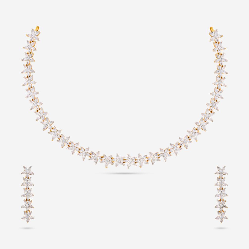 White Rhodium-Gold - Plated Party Wear Zircon Necklace - 456302 : 456302