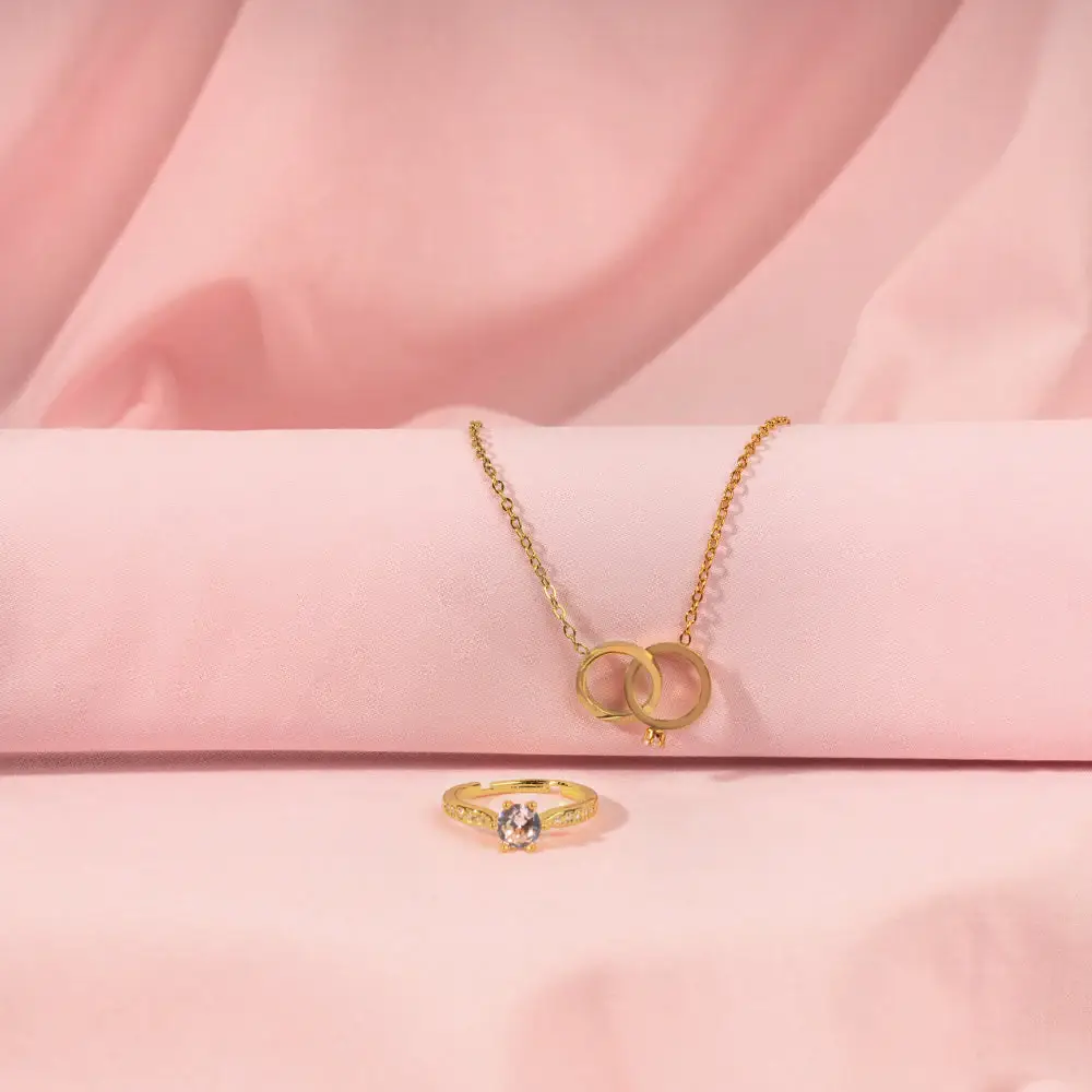 Best Mother'S Day Gift With Gold Necklace And Gold-Tone Ring Set For Mother : NRC-259-G-2