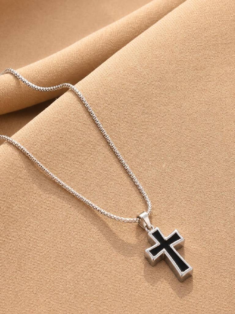 Fancy Cross Pendant Chain Necklace For Men Women Minimalist Unisex Fashion Stylish Design Jewellery Gift For Her : PX9CH168SBL
