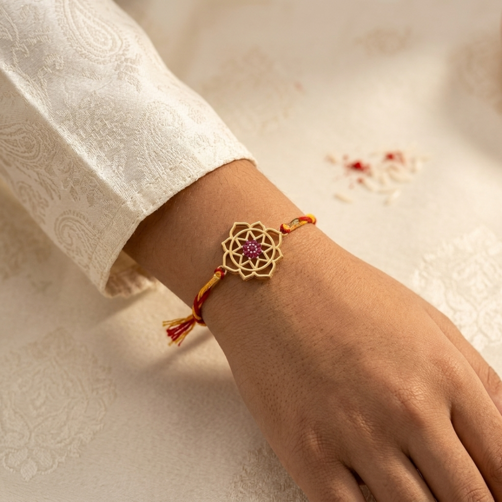 Dincy Floral 925 Sterling Silver Rakhi For Brother : RB-0016