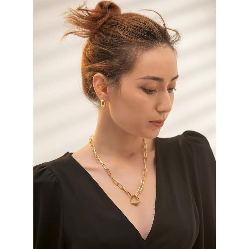 Saanvi Pave Heart Link Necklace - Gold | 18K Gold Plated | Waterproof, Hypoallergenic & Anti-Tarnish : DSVDJY05250001