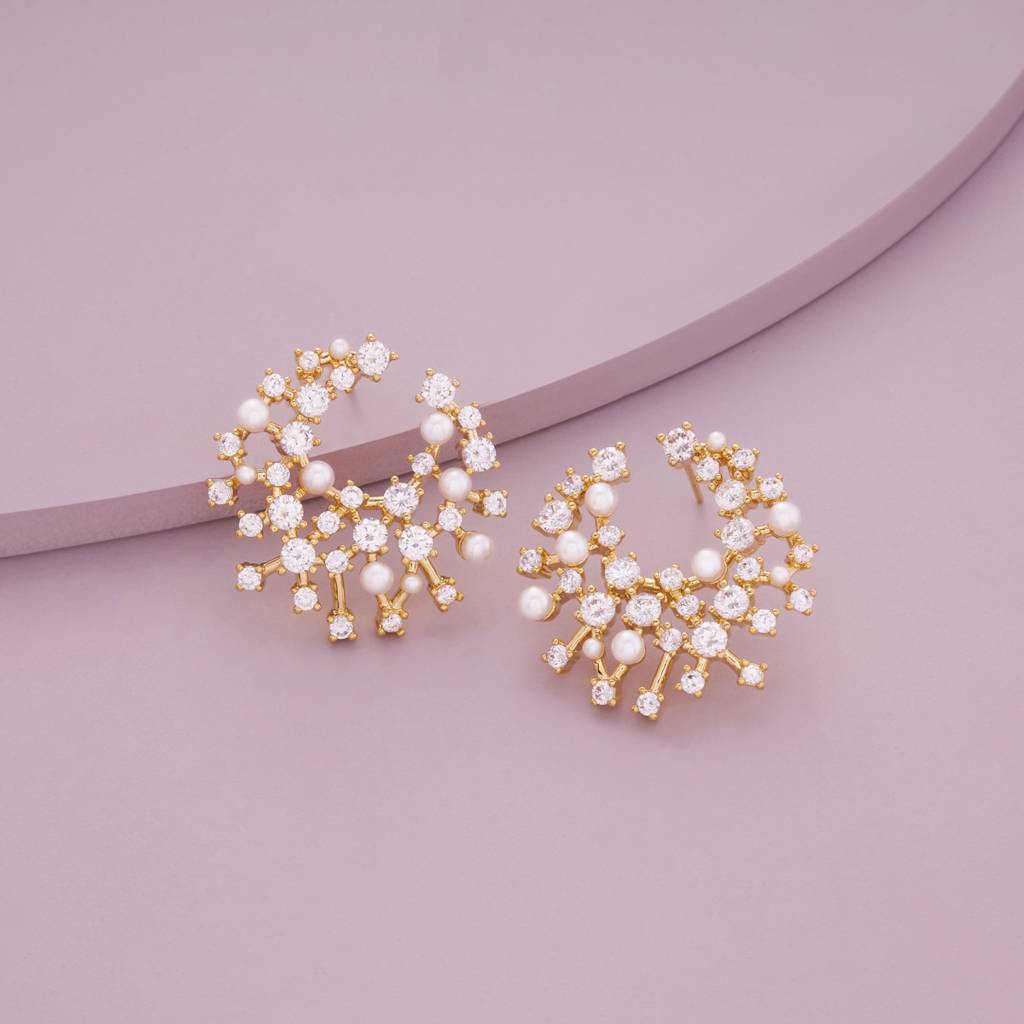 Pearl Gold - Plated Casual Wear Trendy Zircon Earring - 464752 : 464752