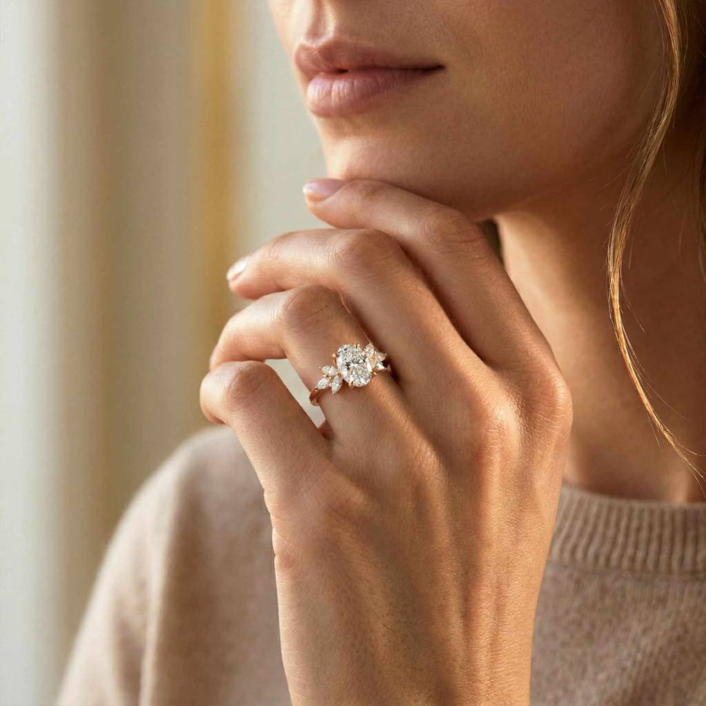 1.30Ct Moissanite Floral Oval Cut Ring : ZLM10006R-10N