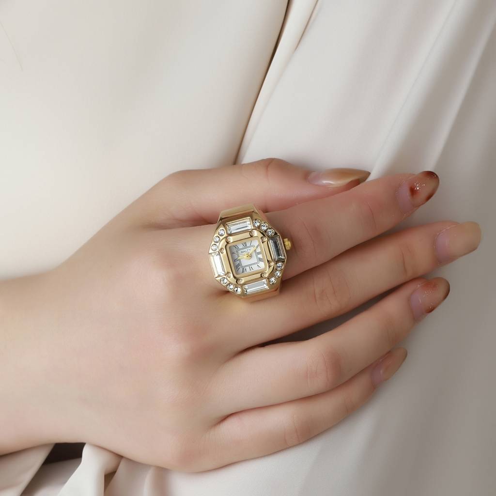 Crystal Time Watch Ring - Gold For Women & Girls : WTR-S-0047-G-WH