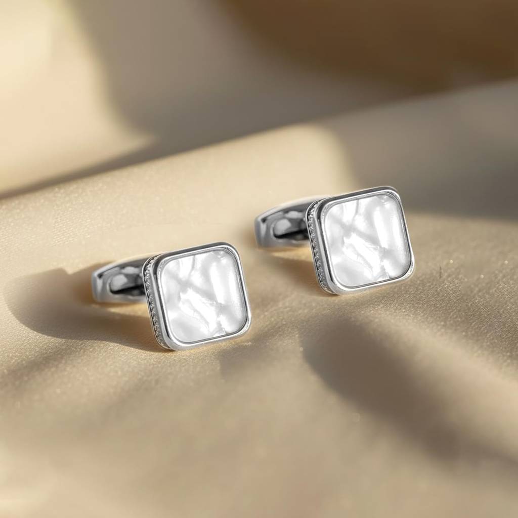 Silver Plated Mother Of Pearl Studded Fancy Cufflinks Business & Occasion Gift For Men : PX9CL167W