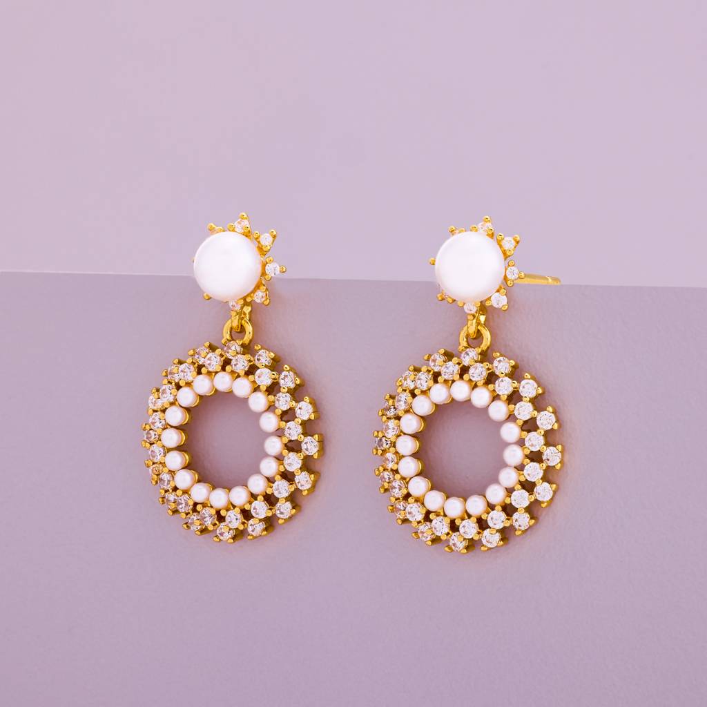 Pearl Gold - Plated Casual Wear Trendy Zircon Earring - 464462 : 464462
