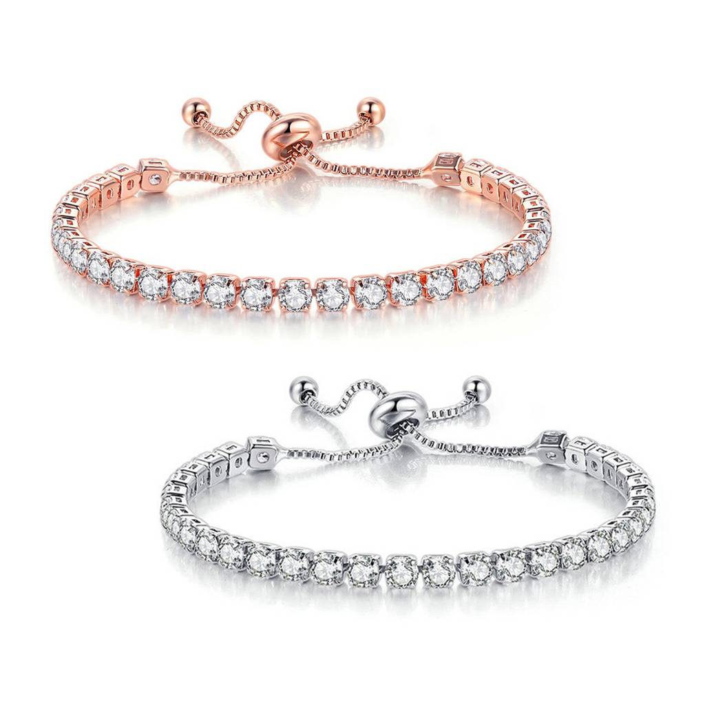 Combo Of Silver & Rose Gold Plated Tennis Bracelets With Cz Stones Gift For Women : PX8B37S-PX8B37C