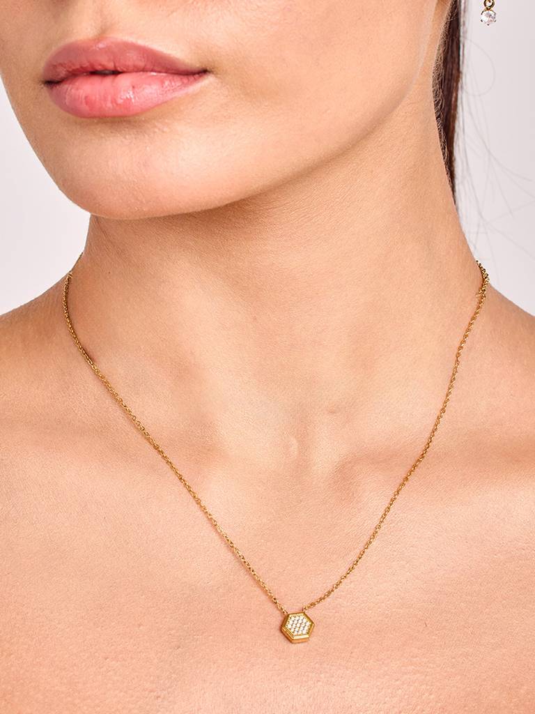 18K Gold Plated Golden Hive Necklace Stainless Steel Waterproof & Anti-Tarnish : N10ASSS0G
