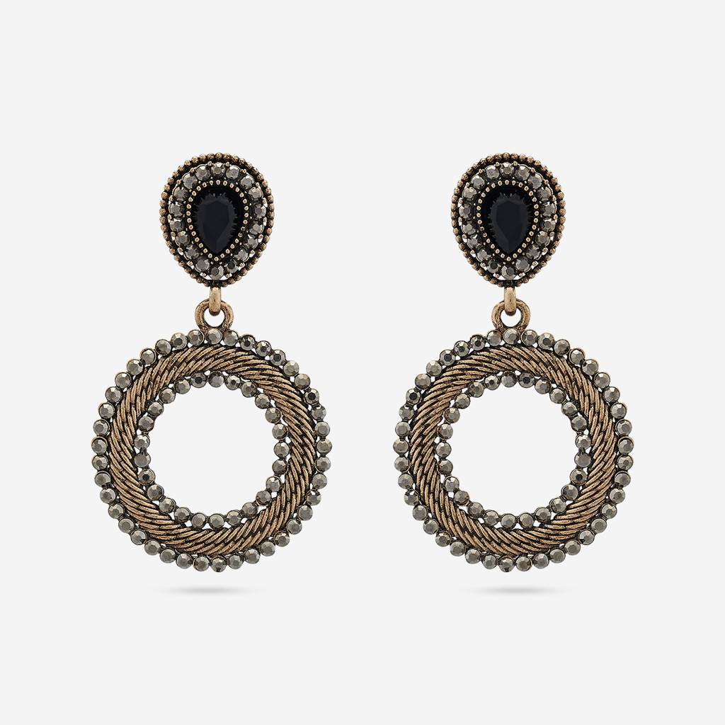 Black Oxidised - Plated Casual Wear Trendy Earring - 450659 : 450660