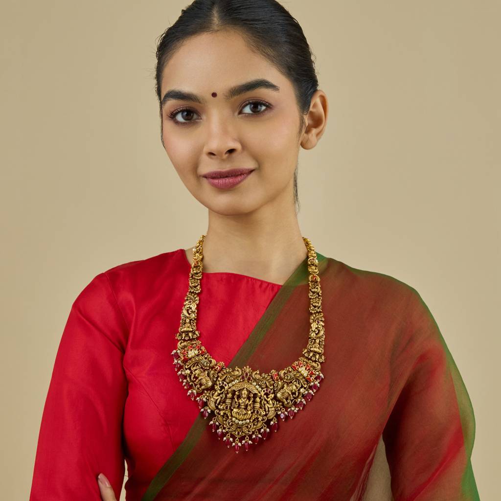Ruby-Coral Gold - Plated Bridesmaid Antique Necklace - 435953 : 435953