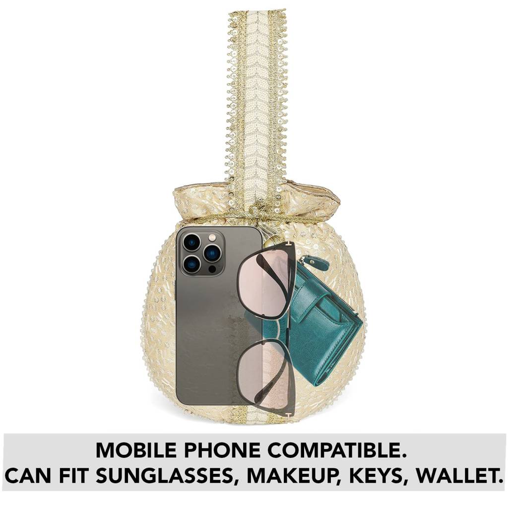 Potli Bags For Women Evening Bag Clutch Ethnic Bride Purse With Drawstring(P93Br) : P93G