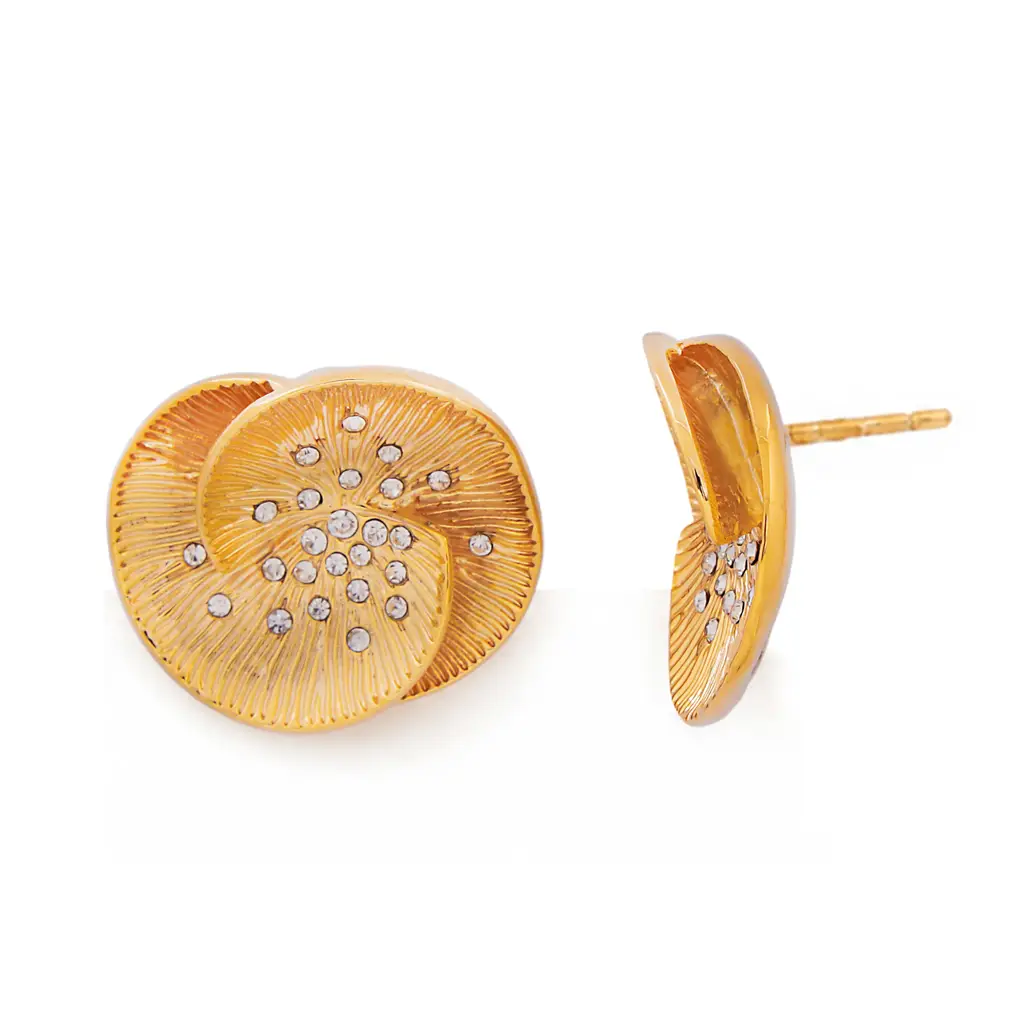 Spiral Cz Disc Stud Earrings | 18K Gold Plated | Textured Crystal Studs : TWLK-EARRNG-WMNS-SPRLCZSTD-GLD-PK1