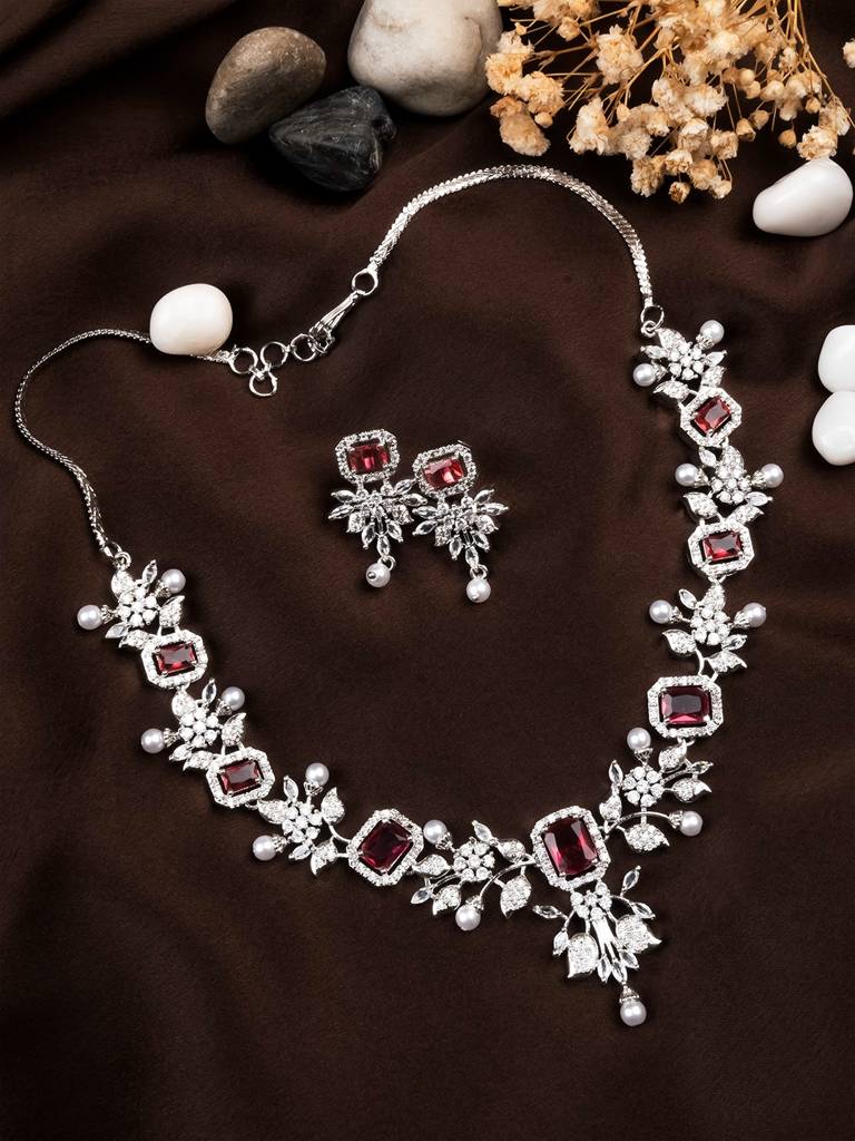 Statement Necklace Set : AD151RED