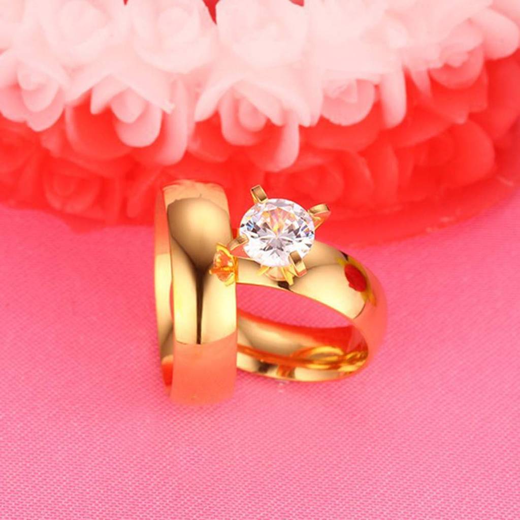 Gold Plated Classic Solitaire Propose Couple Rings For Lovers Wedding Engagement Band Valentine Jewellery For Men An : PFCCR73