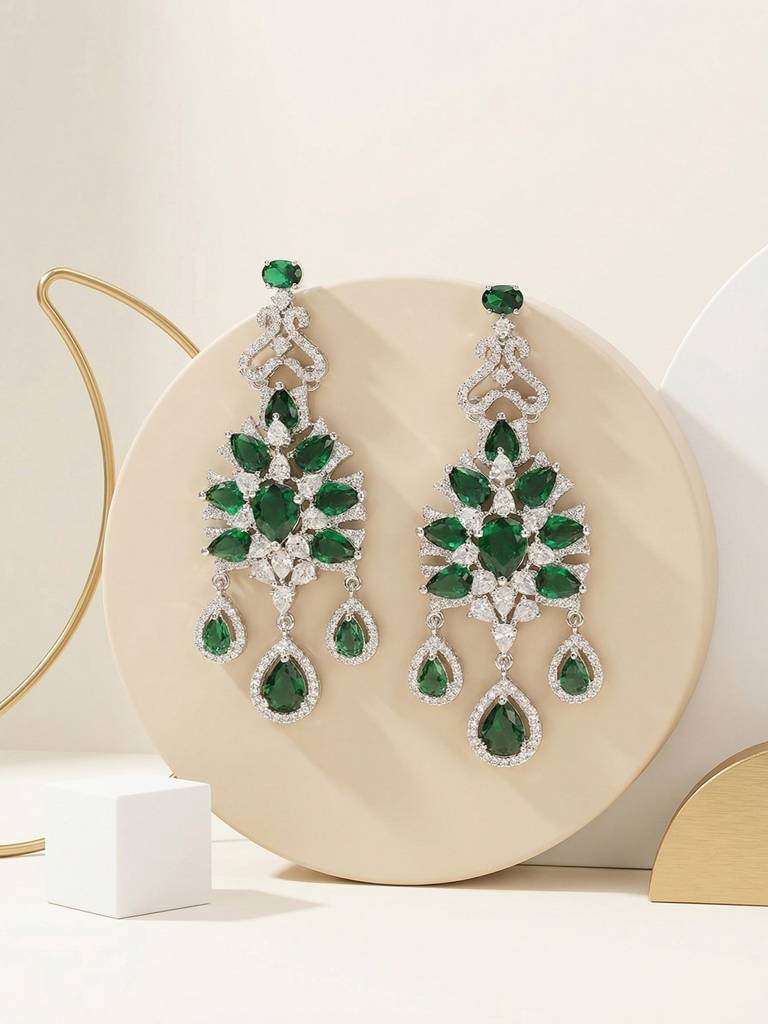 Silver Toned Chandelier Teardrop Statement Cocktail Earrings : SJER2989
