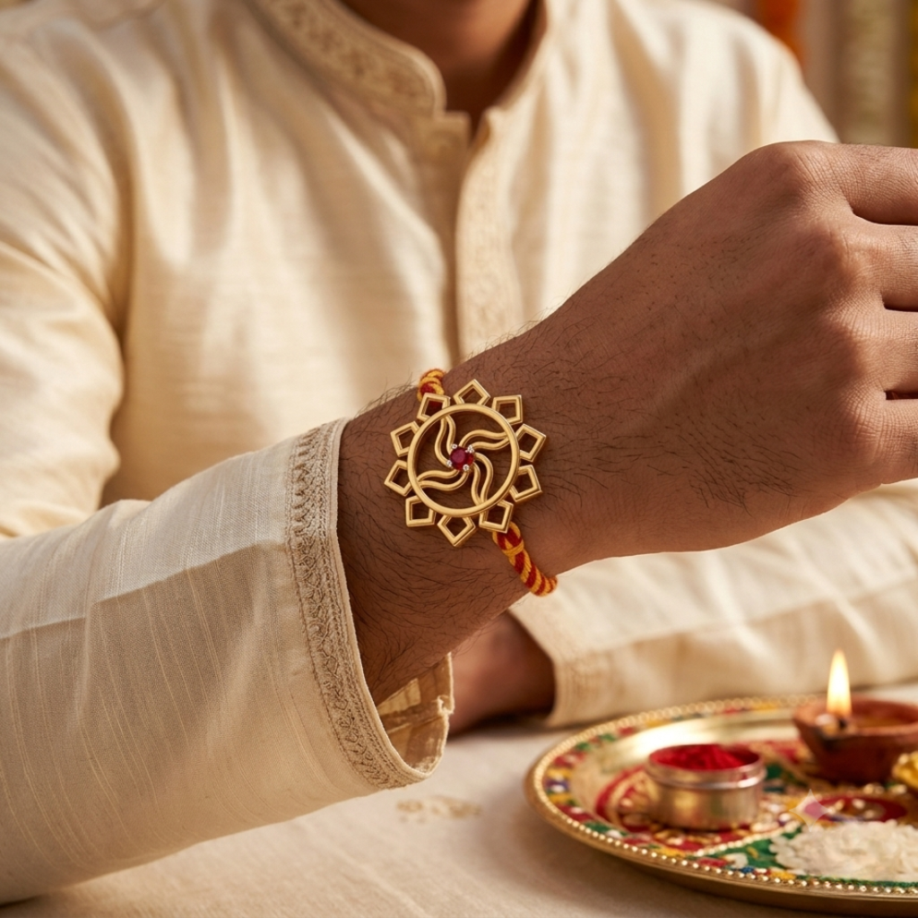 Silver Swastika Rakhi : RB-0018