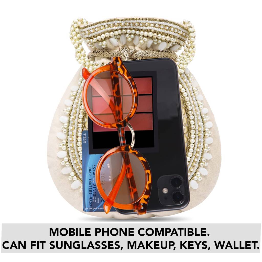Potli Bags For Women Evening Bag Clutch Ethnic Bride Purse With Drawstring(P92Crm) : P92CRM