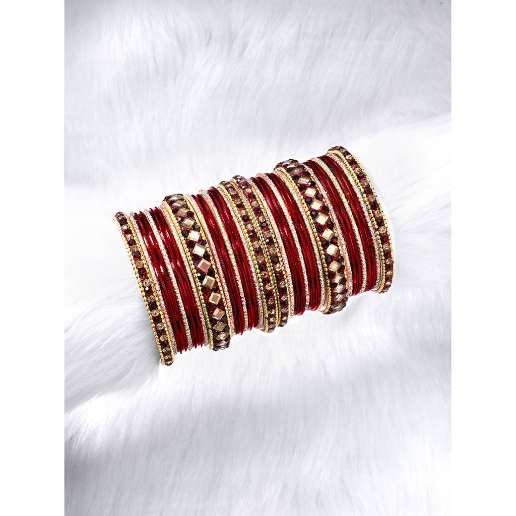 Diamond Metal Chuda Bangle Set Indian Traditional Bridal Wedding Fashion Jewellery For Women : PF51B36M