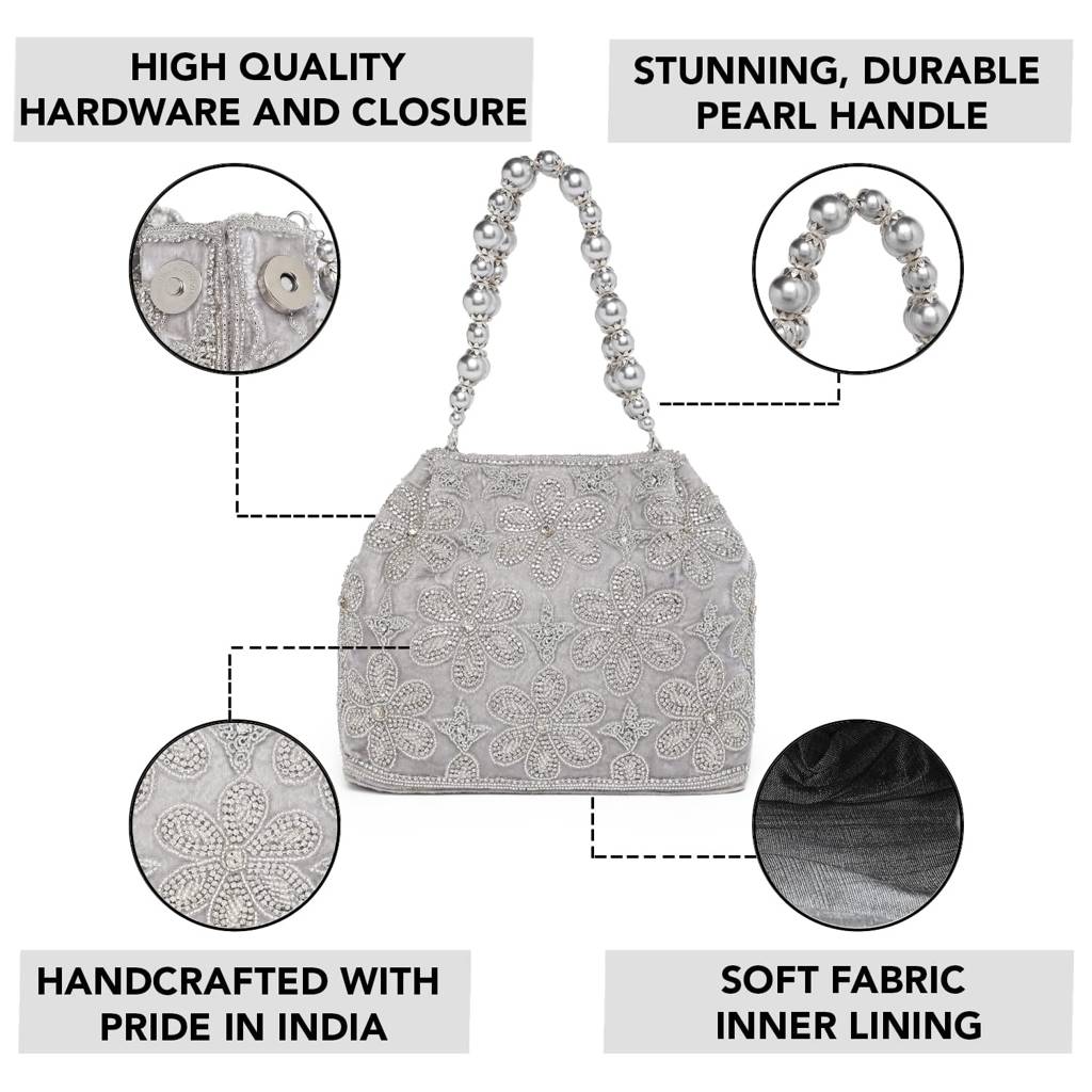 Potli Bags For Women Evening Bag Clutch Ethnic Bride Purse With Drawstring (P75S) : P75S