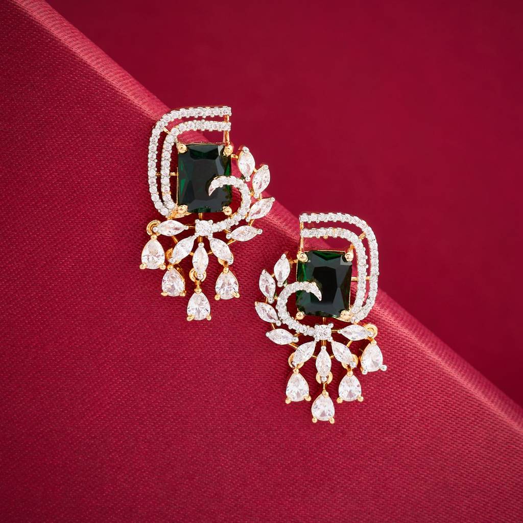 Rodium-Gold - Plated Party Wear Zircon Earring - 449060 : 449061
