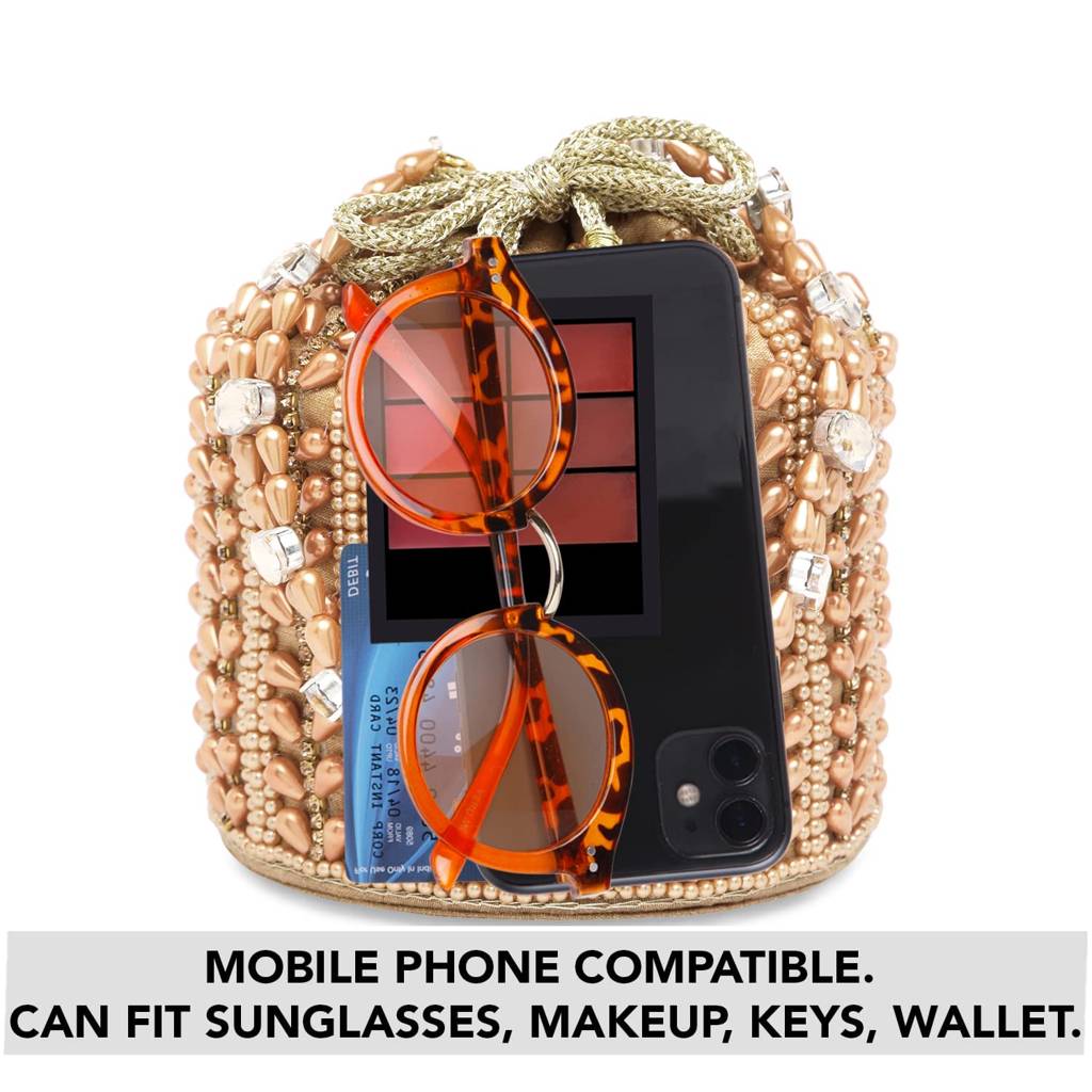 Rose Gold Potli Bags For Women Evening Bag Clutch Ethnic Bride Purse With Drawstring(P36C) : P36C