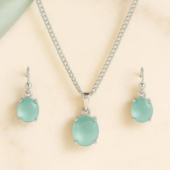 Sleek Ad Oval Pendant Set In Rhodium– Office & Daily Wear : AD-859-IRMGPDER