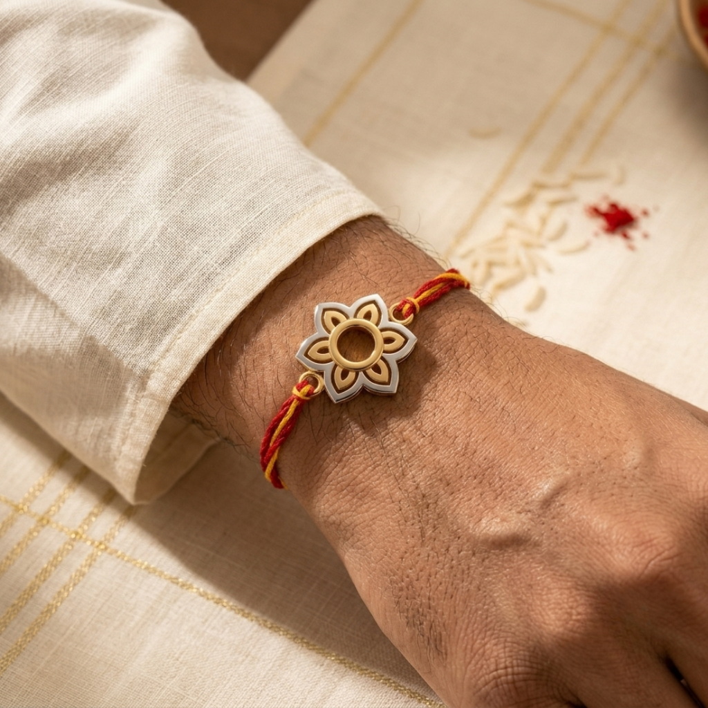 Floral Star 925 Sterling Silver Rakhi For Brother : RB-0008