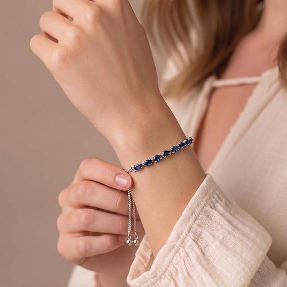 Blue Silver Plated Fancy Adjustable Bracelet For Women & Girls Crystals Studded Festive & Casual Wear Jewellery Gif : PX9B292B