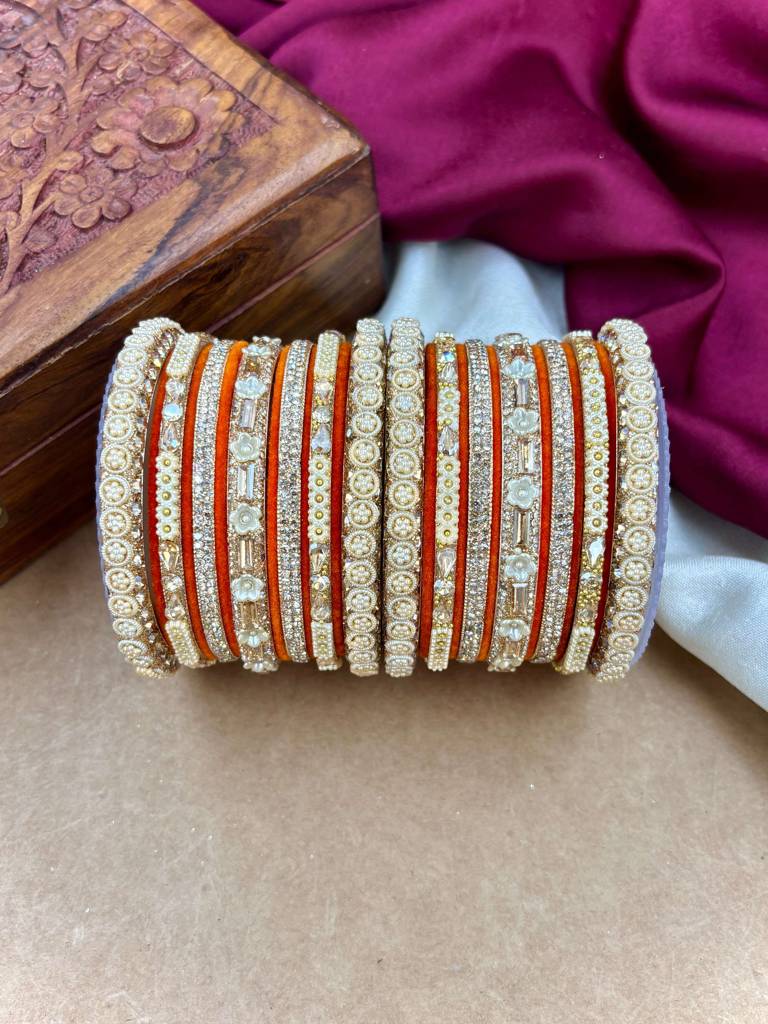 Velvet Bridal Bangles Set : HB-53-24-ORANGE