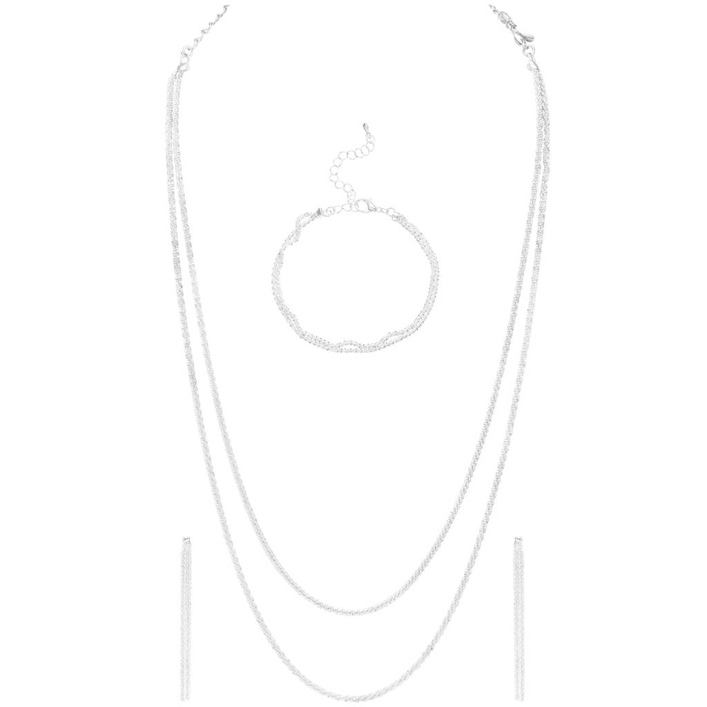 Silver Plated Elegant Necklace Earrings Bracelet Set For Women : PX9N234S
