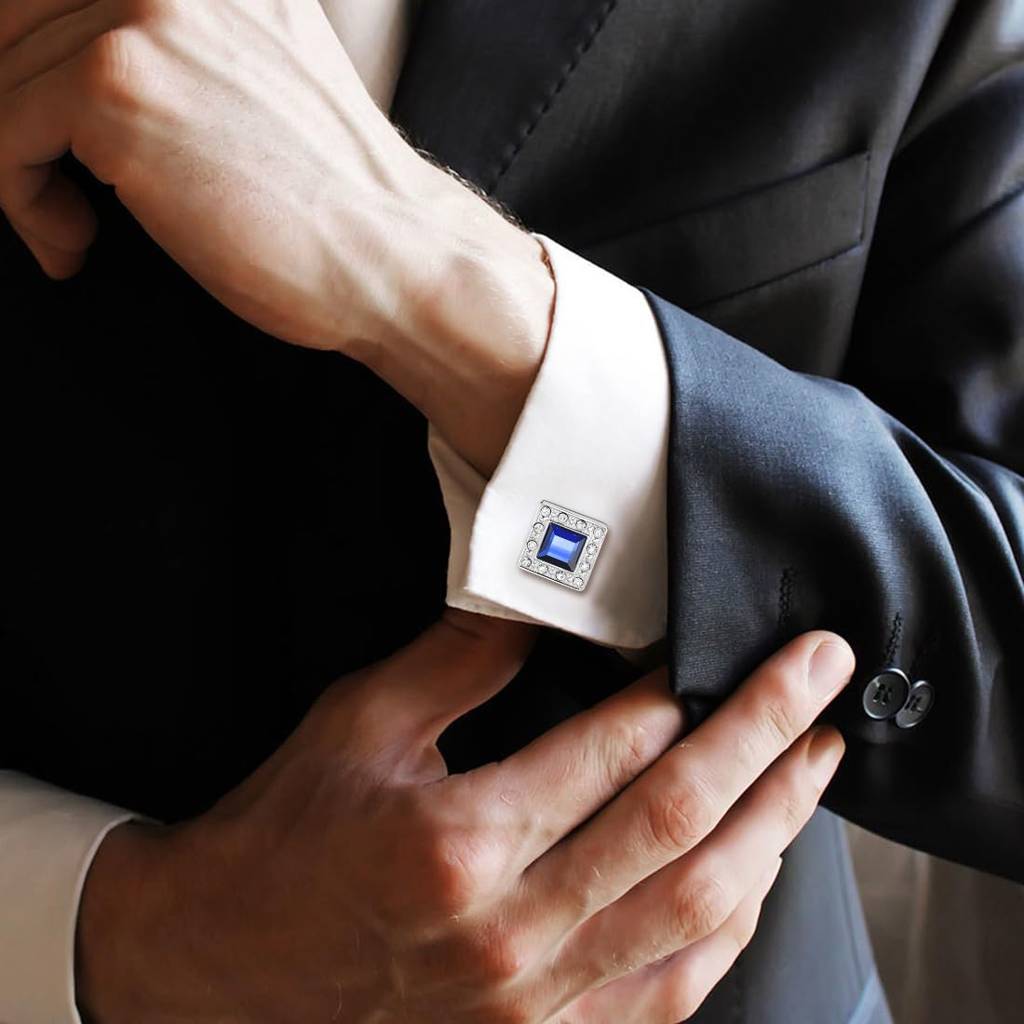 Silver Plated Ocean Blue Navy Swarovski Crystal Square Cufflinks For Men Boys Business Gift : PX9CL30