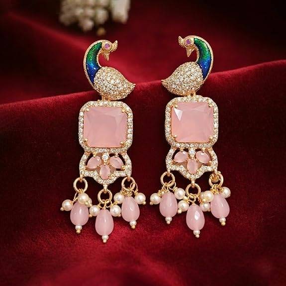 Rose Gold Peacock Dangle Earrings : AD-934-RGMPERER