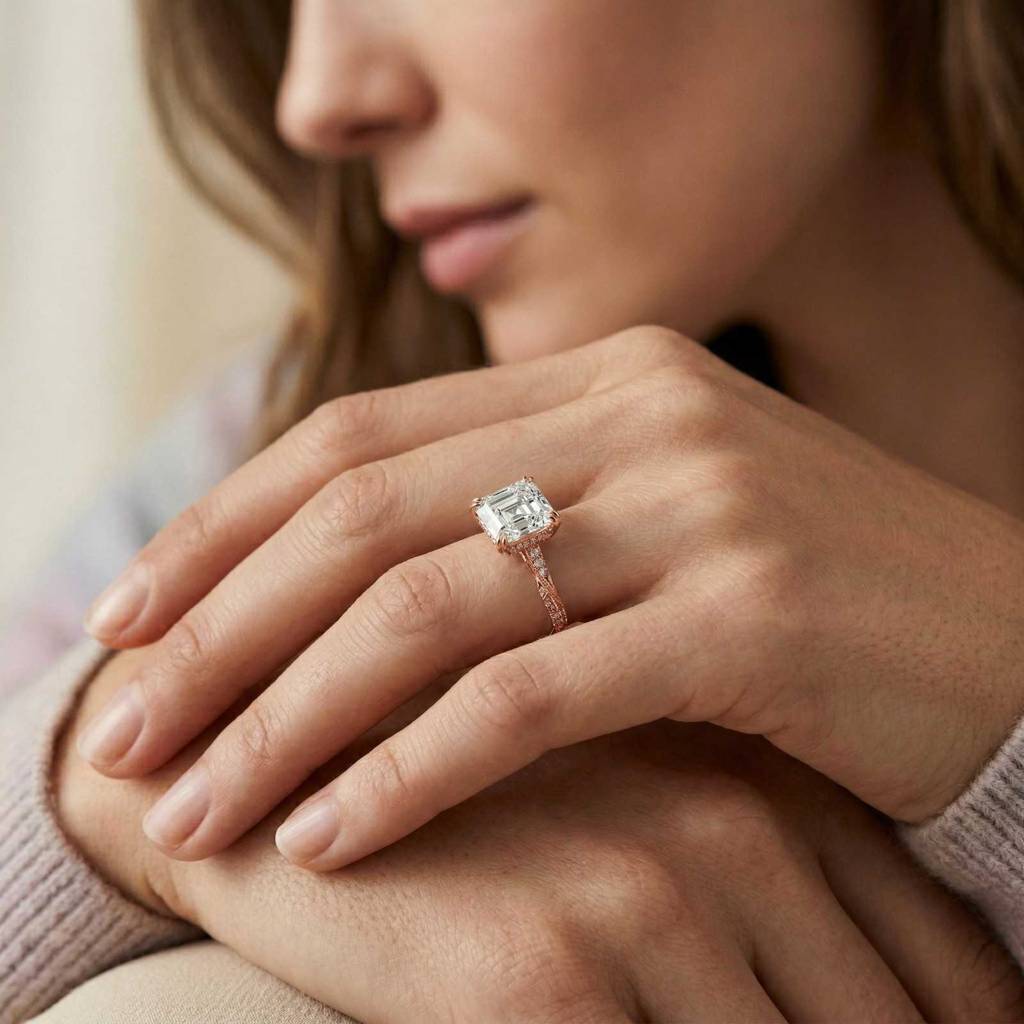 2.99Ct Moissanite Asscher Cut Pave Twist Ring : ZLM10020R-10N