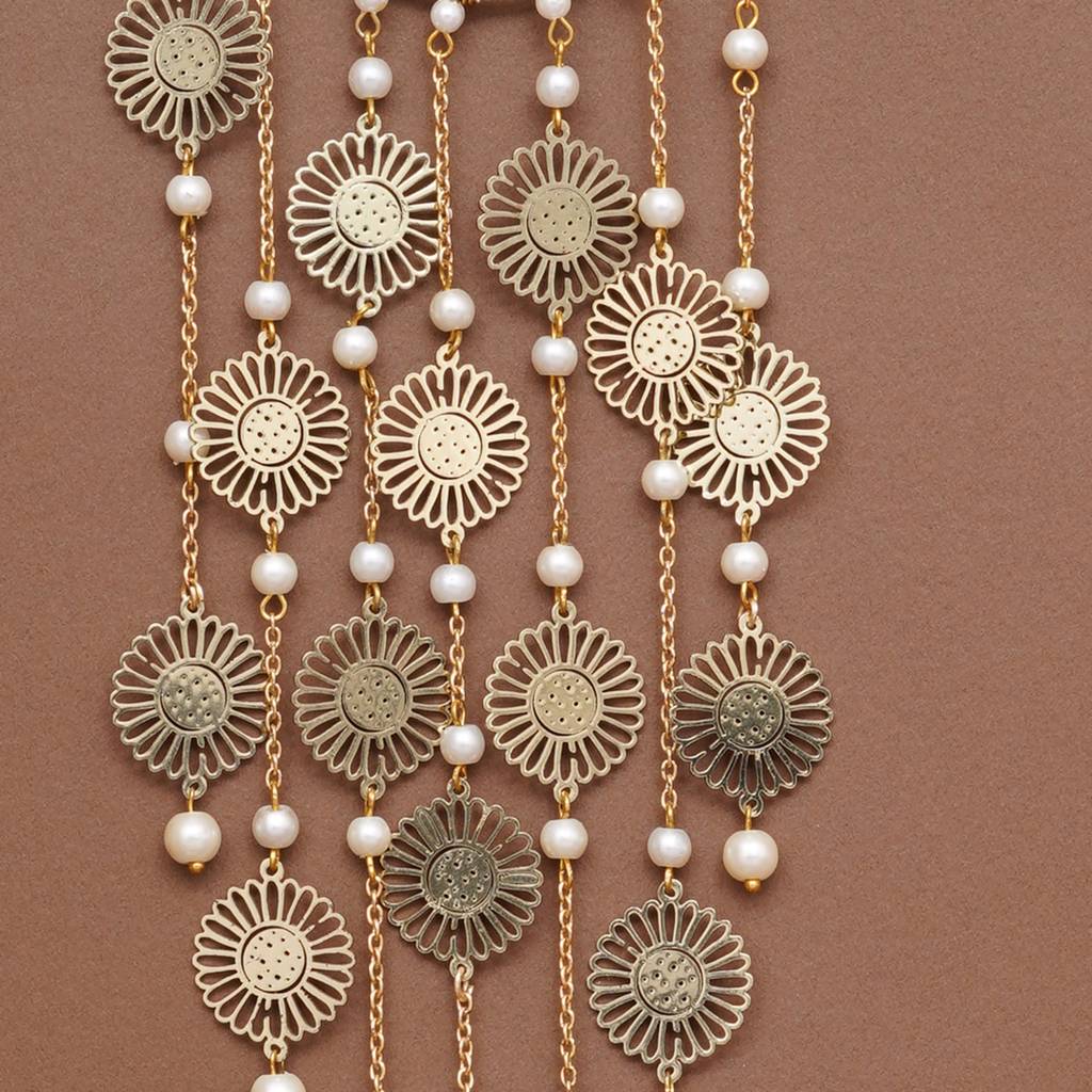 Sunburst Coin Bridal Kaleere With Pearl Drop Chains - Set Of 2 Pieces : ACKL081
