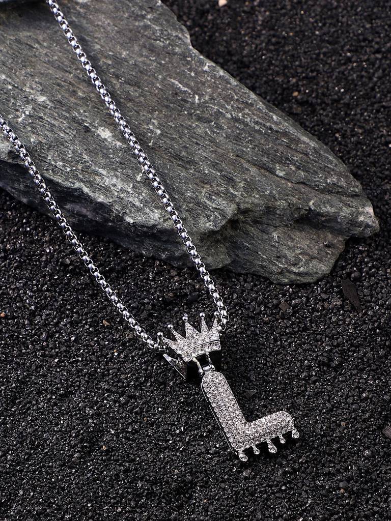 Men'S The Drip Alphabet Pendant Necklace - Metallic Silver : FANC1096-L