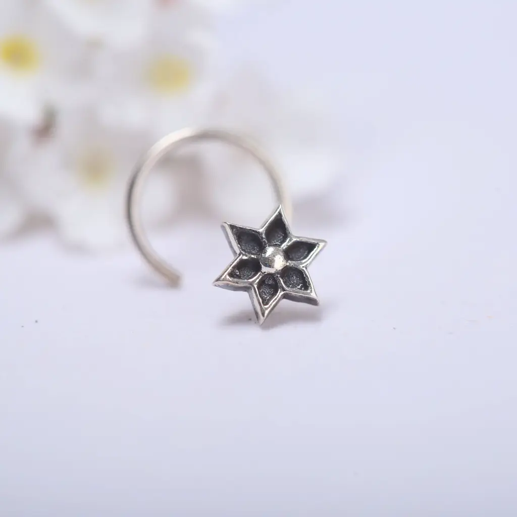 Flower Nose Pin Oxidized ( Pierced ) : 9422231