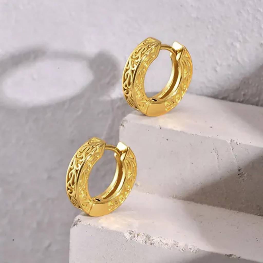 Gold Plated Fancy Huggie Bali Hoop Earrings Fashion Jewellery Gift For Men & Boys : PX9ME59G