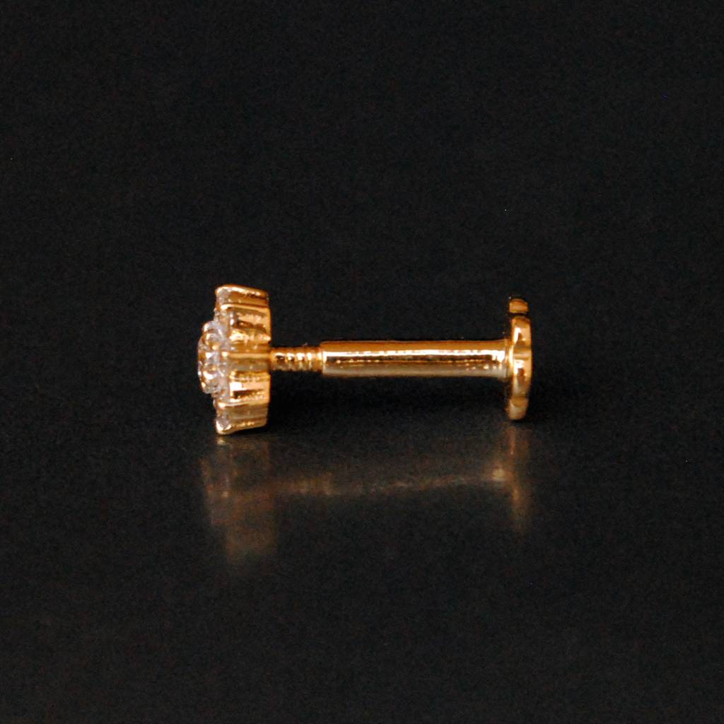 Natural Diamond Floral Nose Stud In 14K Gold : NP229-14Y-E-S