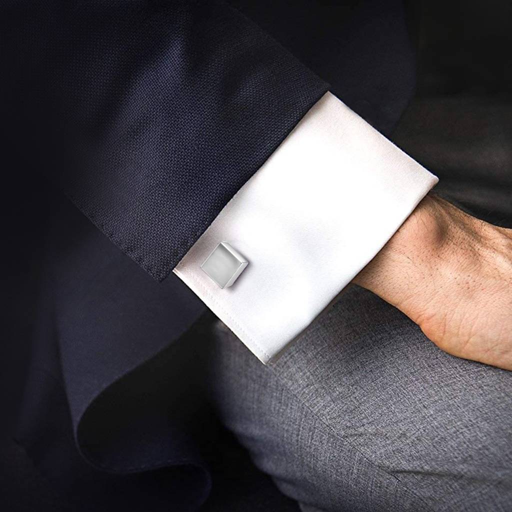 Silver Plated Cube Shape Cufflinks Set Stylish Wedding Business Accessories For Men & Boys - Valentines Gift For Him : PX9CL113S
