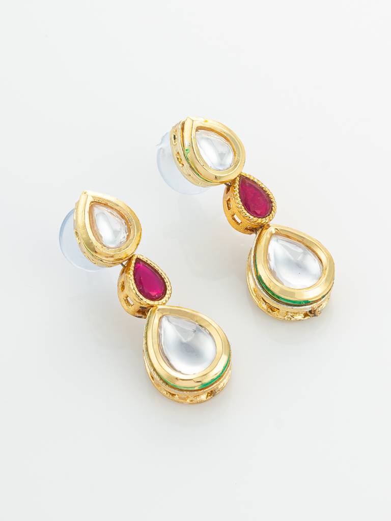 Ruby Red Kundan Gold Plated Traditional Pendant Necklace Set : NK4845
