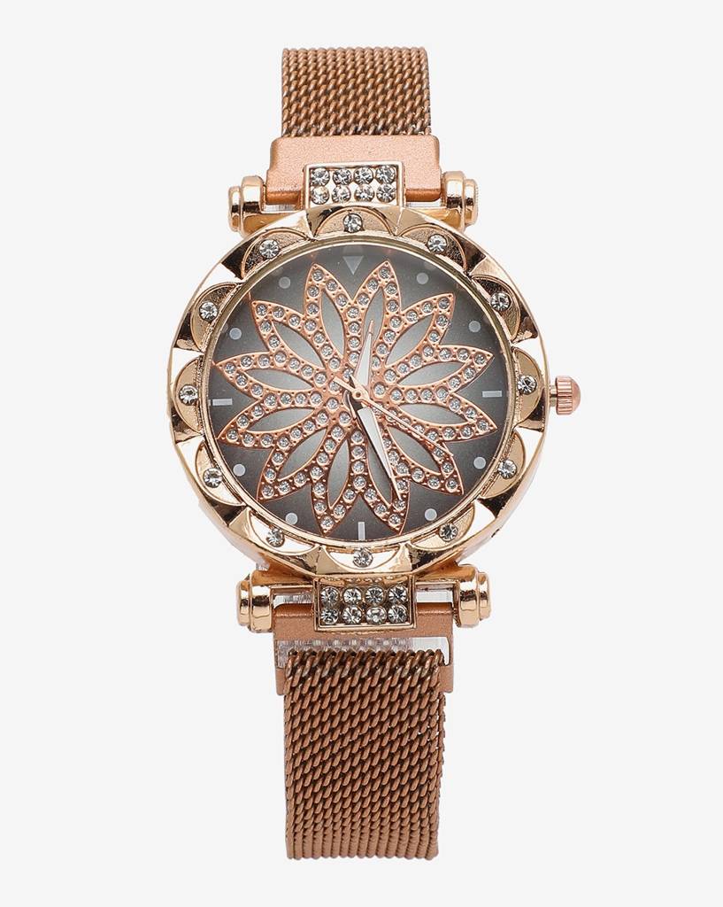Black & Gold Crystal Stone Decorative Analog Round Dial : HSWC1040
