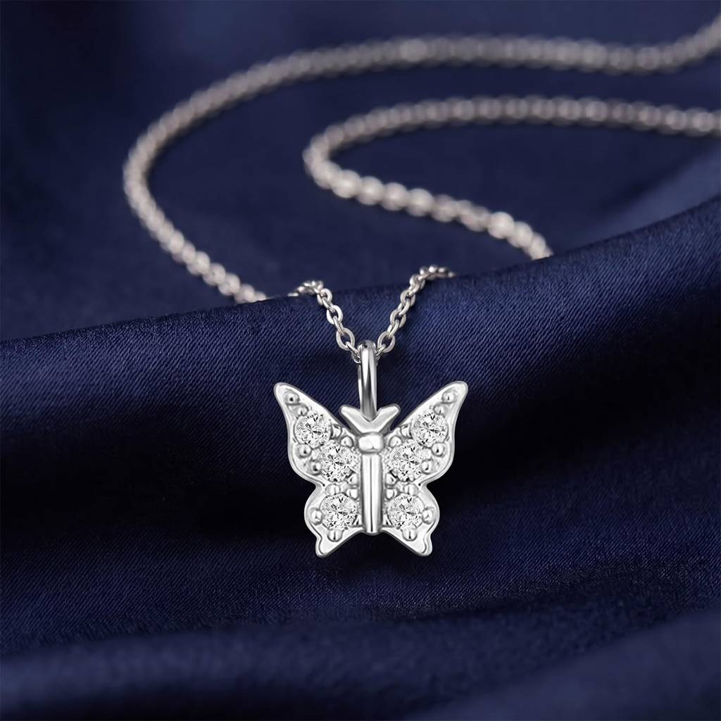 Silver Plated Butterfly Shape Pendant Chain For Women & Girls | Crystal Studded | Casual & Daily Wear Jewellery | G : PX9P113W
