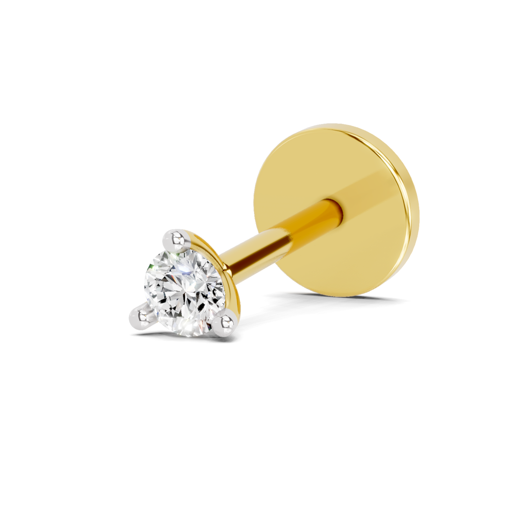 Lab Grown Diamond 0.01 Carat 925 Sterling Silver Gold Plated Solitaire Nose Pin : SQNP20529-NP-925S-001CT