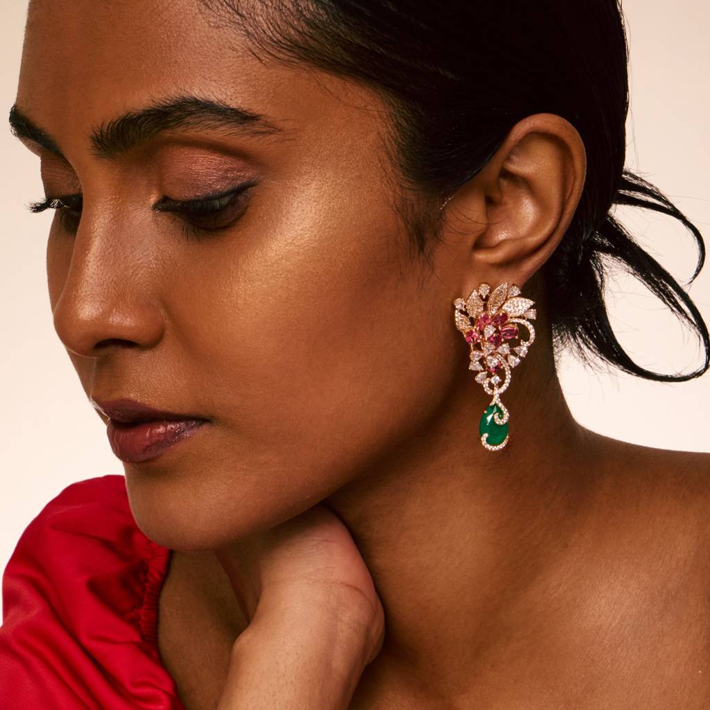 Ruby-Green Gold - Plated Party Wear Zircon Earring - 460757 : 460757